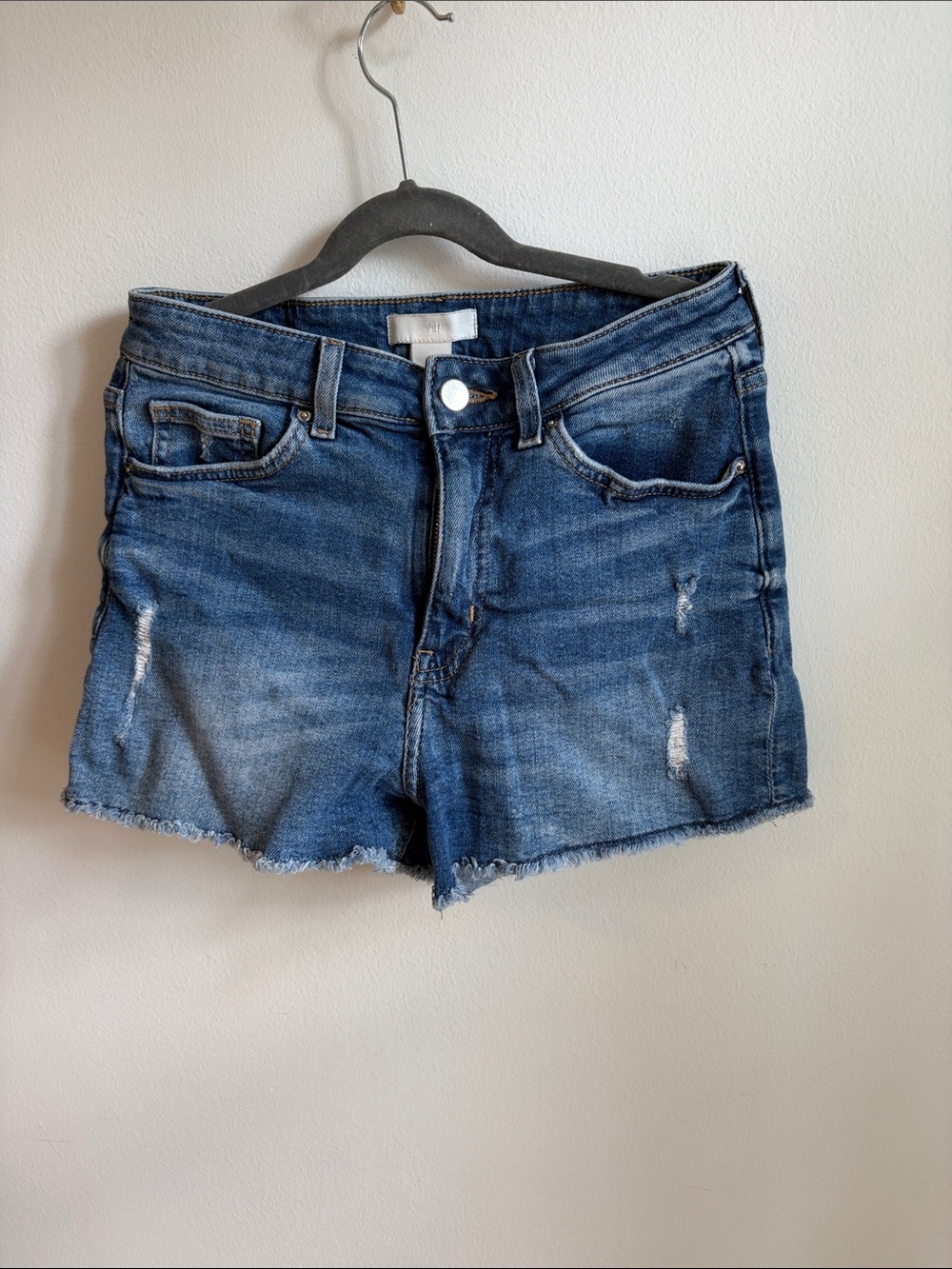 H&M Blue Distressed Denim Shorts